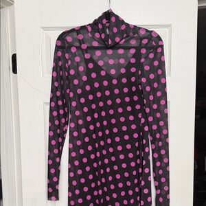 AFRM Black and Pink Polka Dot Long Sleeve Dress